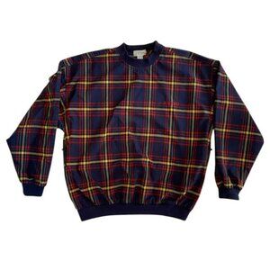 VINTAGE 90s Izod Blue Plaid Preppy Pullover Windbreaker Medium